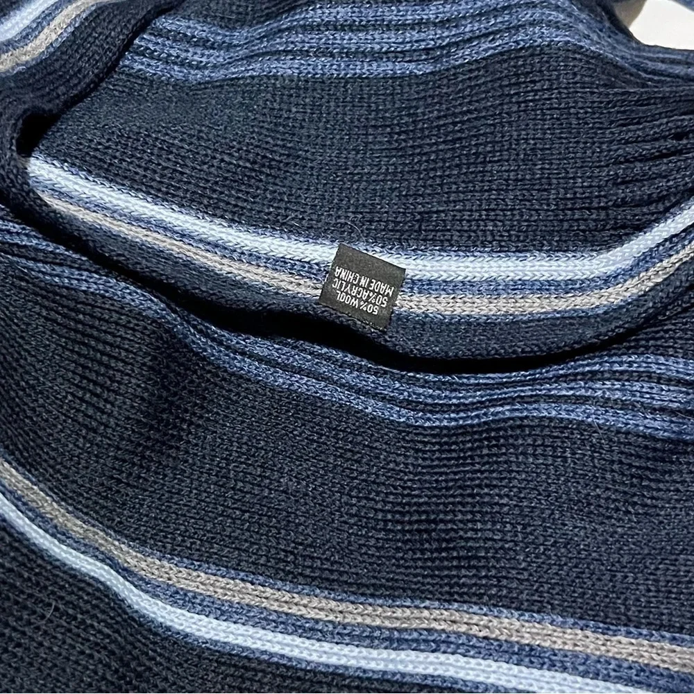 Bruno Piattelli Blue Striped Wool Blend Scarf Fringe